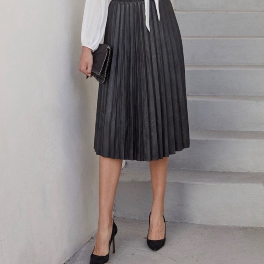 J. Crew Faux-leather pleated midi skirt